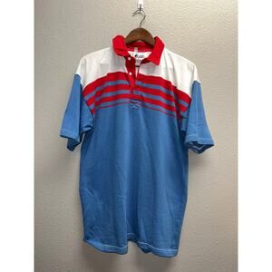 Vintage Halbro Rugby Polo Shirt Imports USA Made Short Sleeve Blue 90s Large